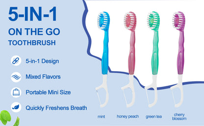 5-in-1 Pre-Pasted Mini-Travel Toothbrushes | Pack OF 5 pcs