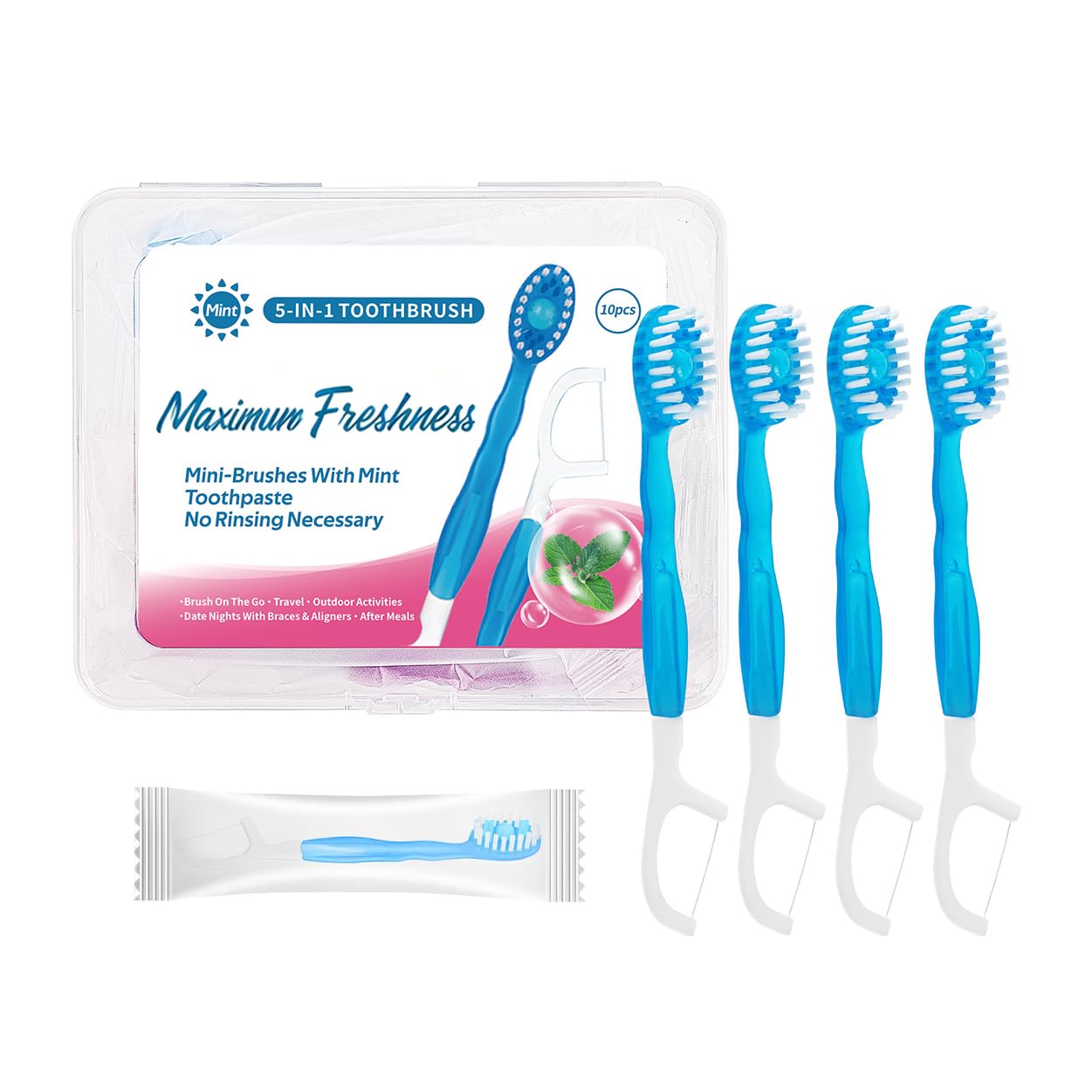 5-in-1 Pre-Pasted Mini-Travel Toothbrushes | Pack OF 5 pcs