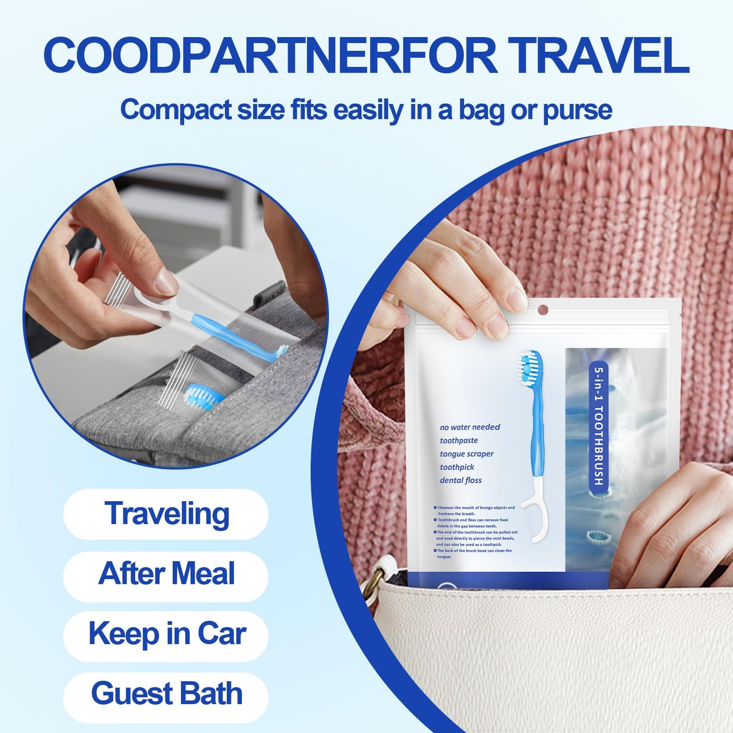 5-in-1 Pre-Pasted Mini-Travel Toothbrushes | Pack OF 5 pcs