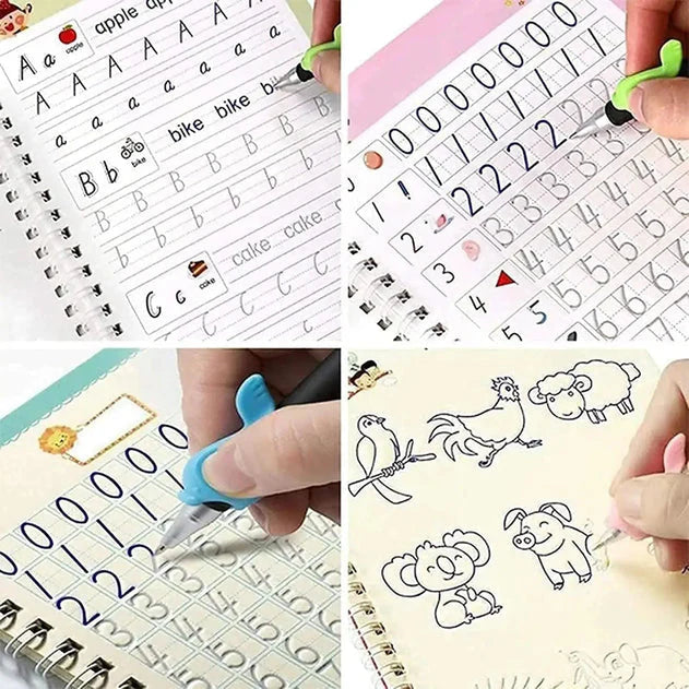 Kids Magic Practice Copybook Set ✍️ Reusable Writing Books for Kids (4 Books + Pen)
